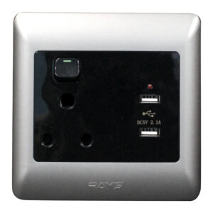 Pays Wall Soc Black 4x4 1x3pin 2xusb