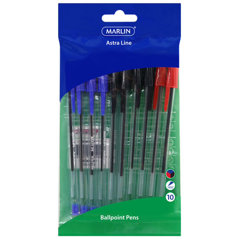 Marlin Clear Pens 10's Blk/blu/red Sm19