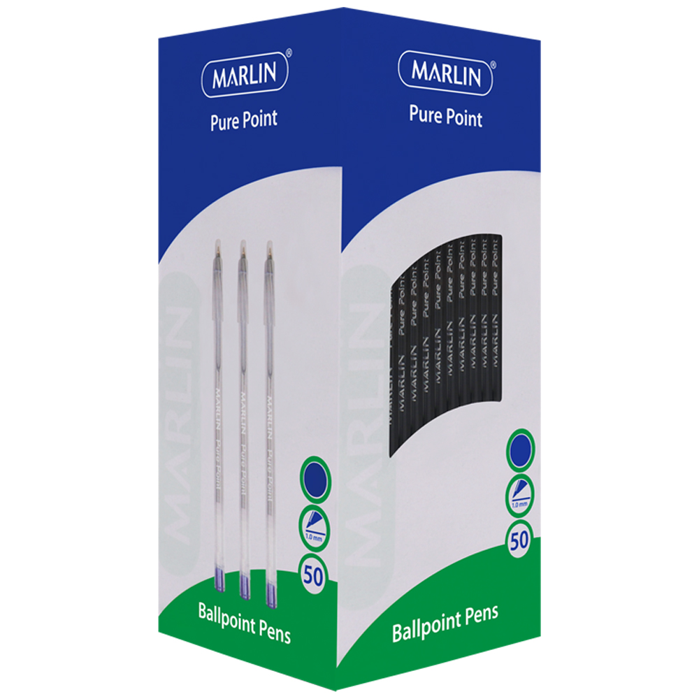 Marlin Transparent Medium Pens 50's Blue