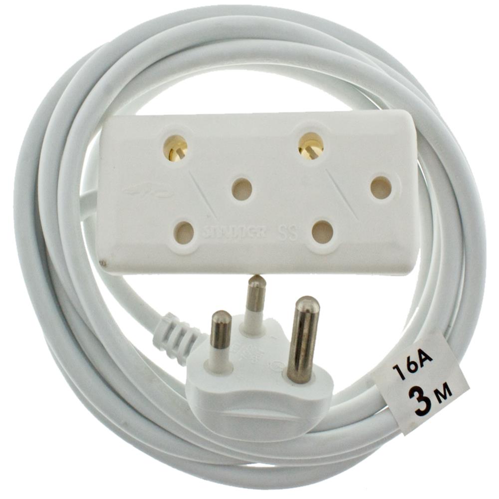 Pays Ext Cord White 3m 16amp