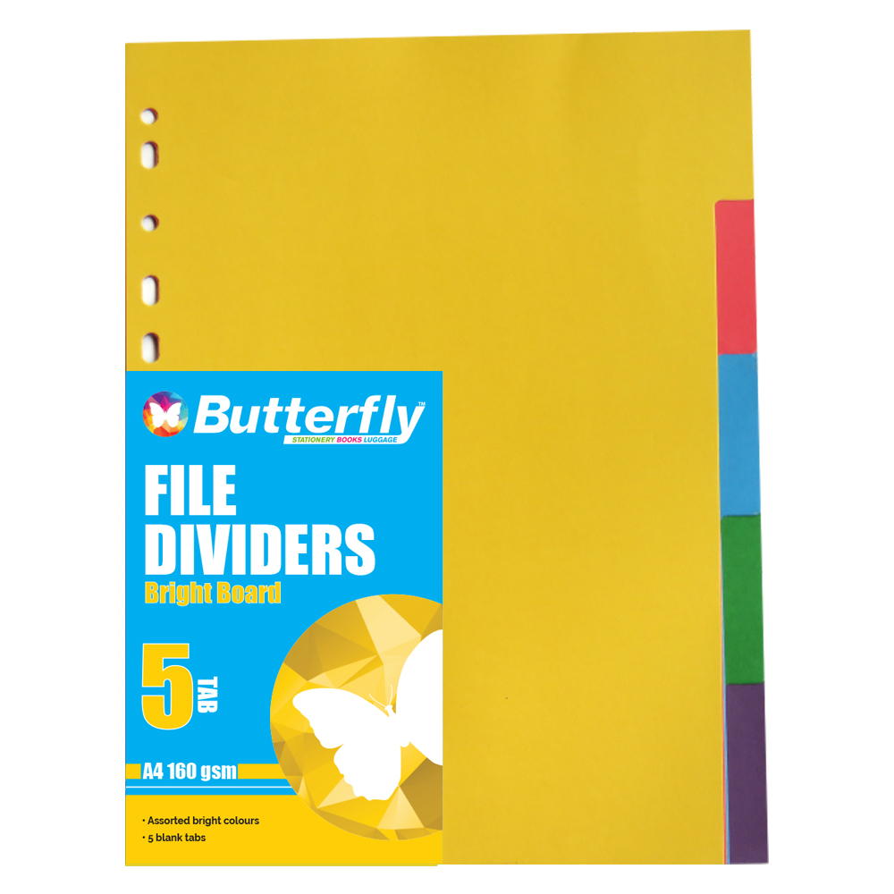 A4 File Dividers 5's Bright